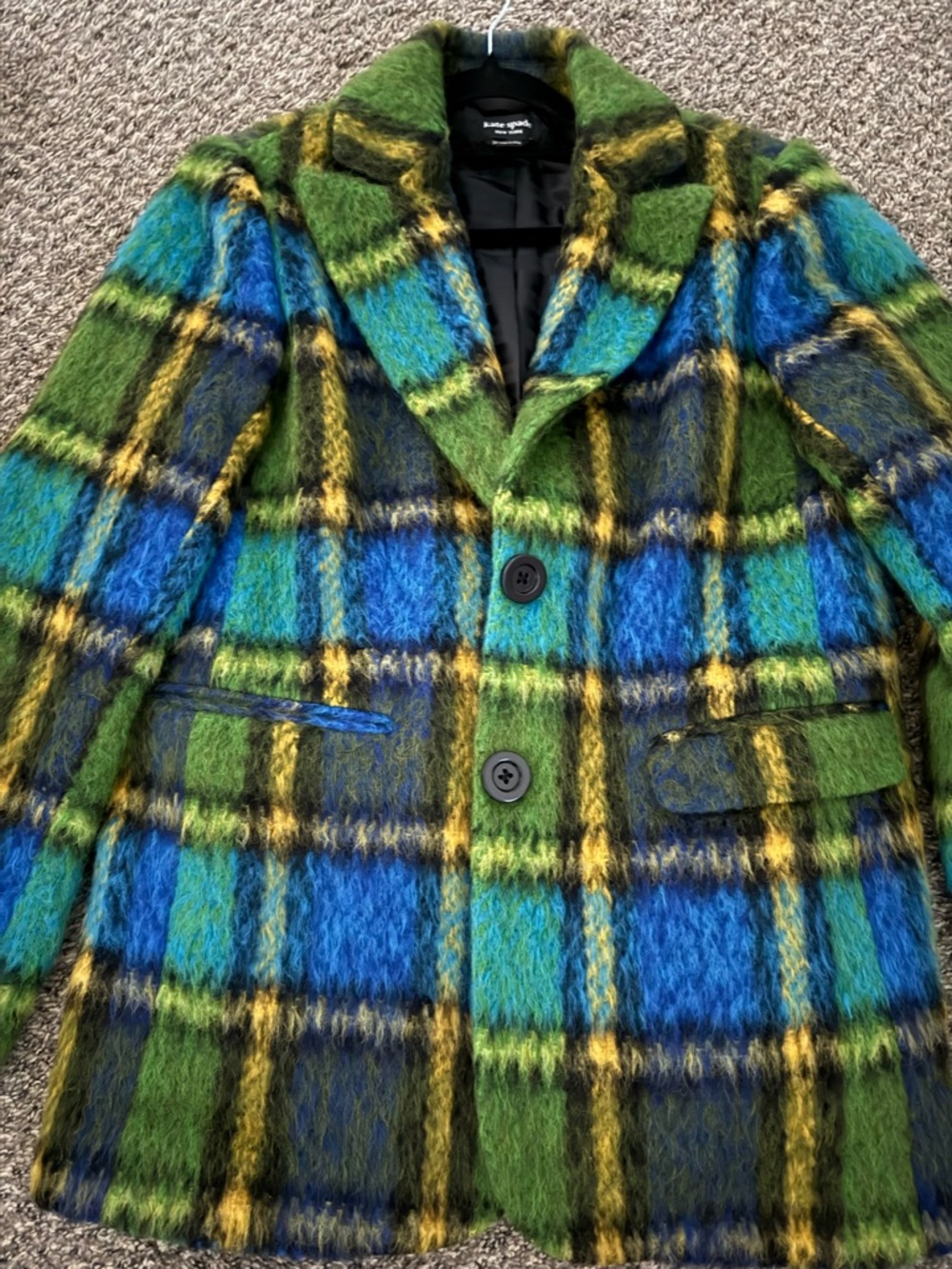 kate spade Multicolor Plaid Mohair-Blend Jacket in Green, Blue & Yellow - Picture 4 of 4